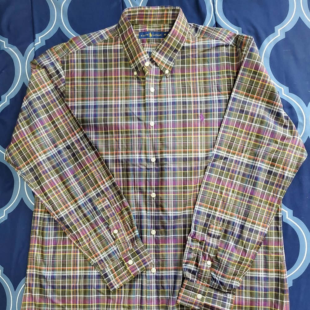 Men's Extra Large, Polo Ralph Lauren Long-sleeved Collard Plaid Button - Up